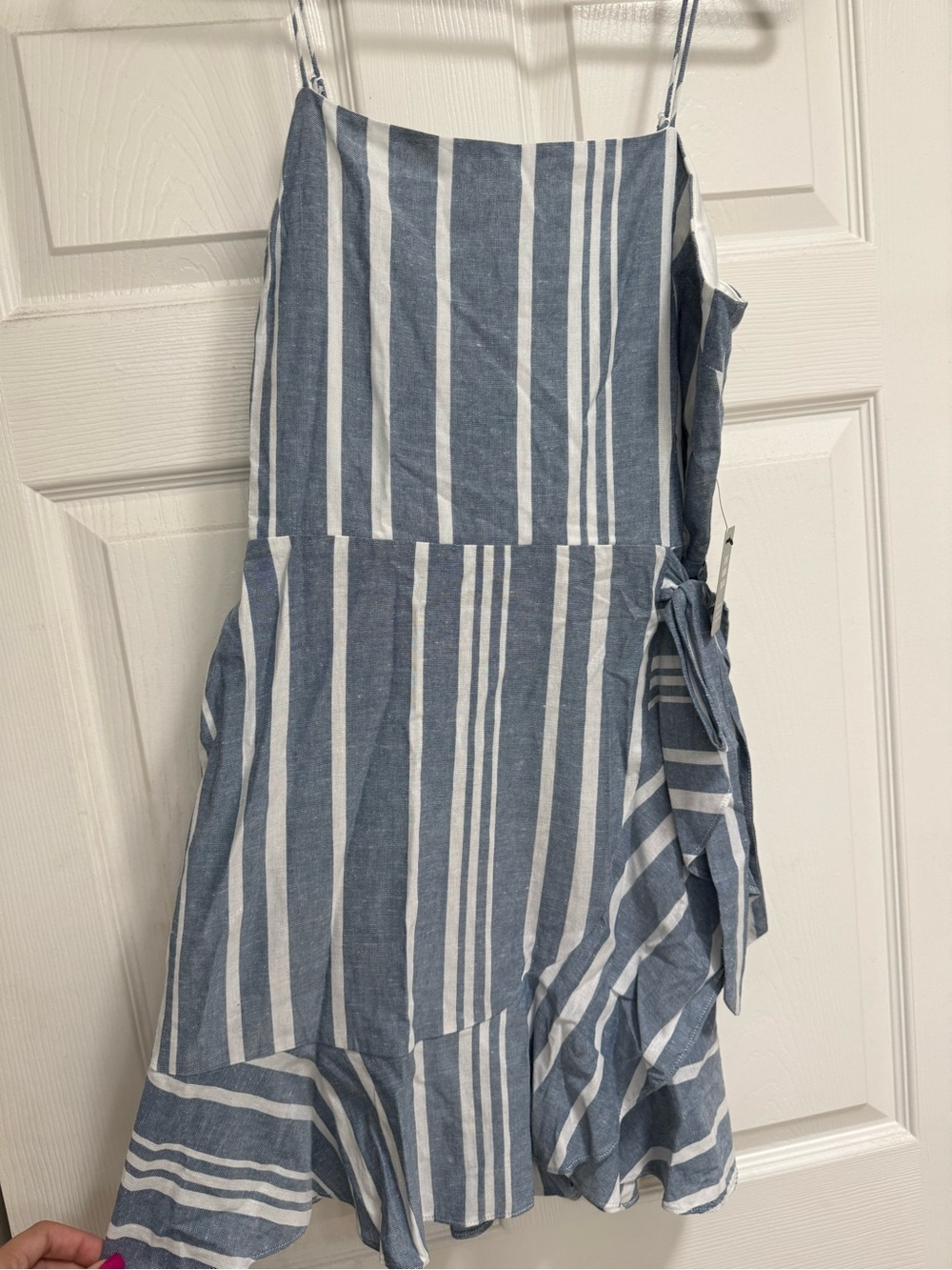 Express Blue and White Striped Mini Linen Dress